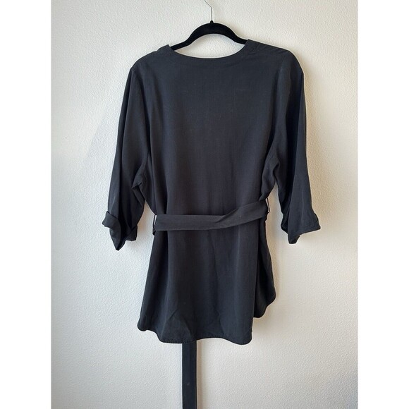 COS Women’s Black Tie Blouse Size 8 V Neck Roll Sleeve Minimalist Career Lyocell - Picture 6 of 8